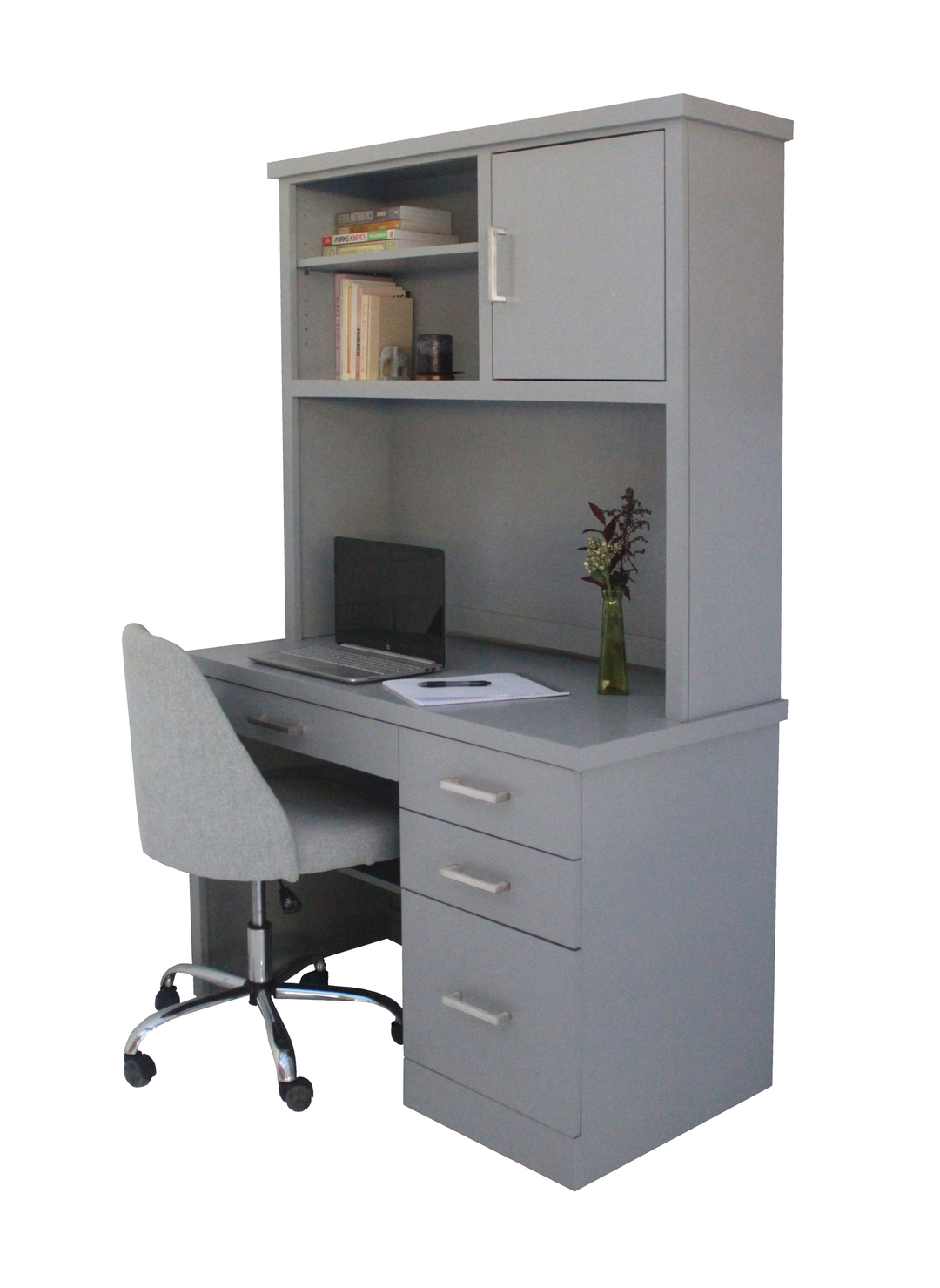 Oslo Desk and Hutch with Silver Hardware