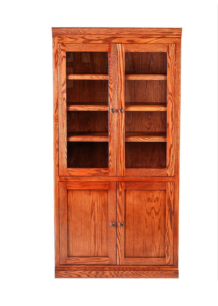 Forest Designs Mission Bookcase w/Full Glass Doors: 36W x 18D x Height of Choice (Black Knobs)