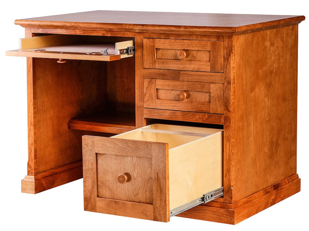 Forest Designs Mission Alder Writing Desk w/Single Pedestal + Wooden Knobs (48W x 30H x 24D)