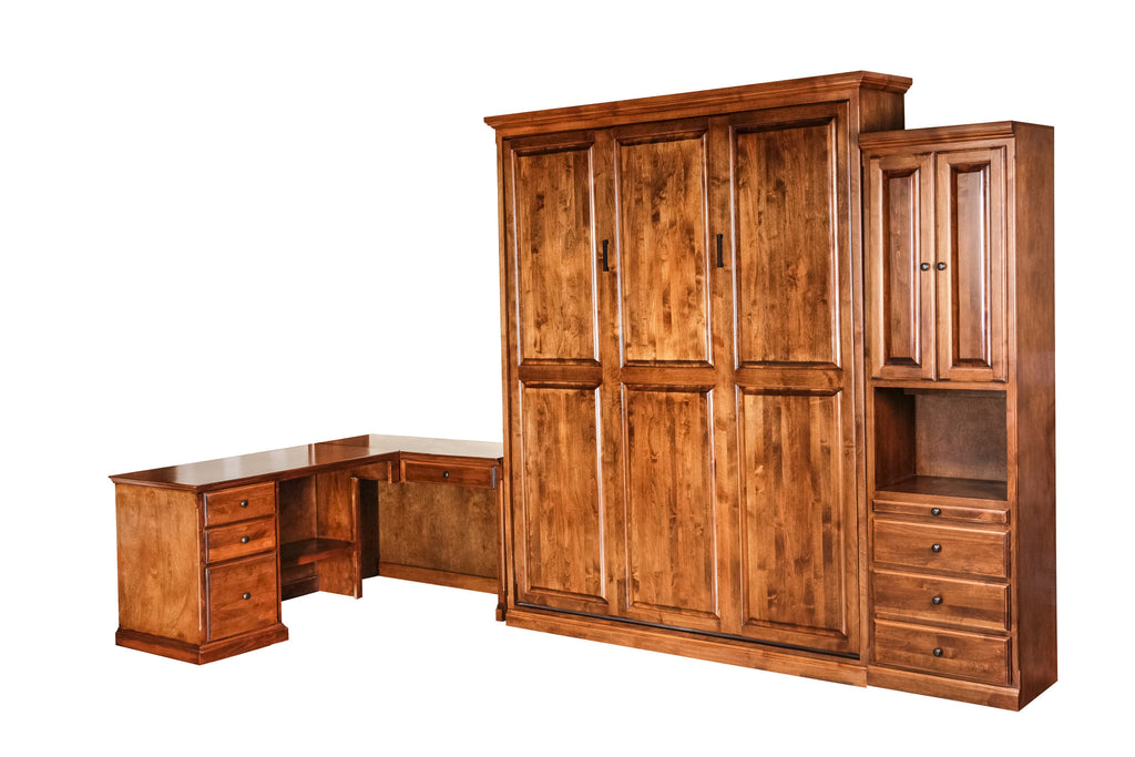 Forest Designs Traditional Alder Murphy Bed + Pier & Desk with Return (142W x 92H x 63D)